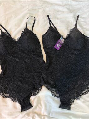 Black Lace Bodysuit Shapewear with Adjustable Straps - Women Intimates, set of 2
